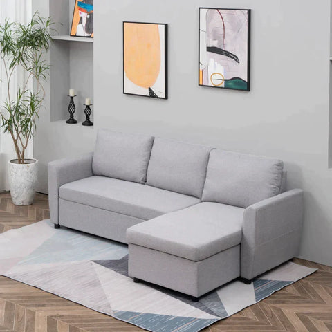 Rootz Sofa Bed - Corner Sofa - Fabric Sofa - With Sleeping Function - Corner Couch Set - With Chaise Longue - L-Shape Sofa - Gray - 217 x 134 x 85 cm