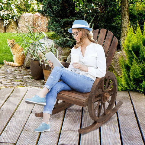 Rootz Rocking Chair - Garden Chair - Rustic Design - Fir Wood - Outdoor - Weather Resistant - 68cm x 88cm x 92cm