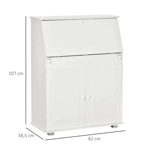 Rootz Bureau - Secretaresse Bureau - Ladekast - Schrijfkist Flap - Secretaresse Ruimtebesparend - Computertafel Met Kast -thuis - Kantoor - Wit - 82 x 38,5 x 107 cm