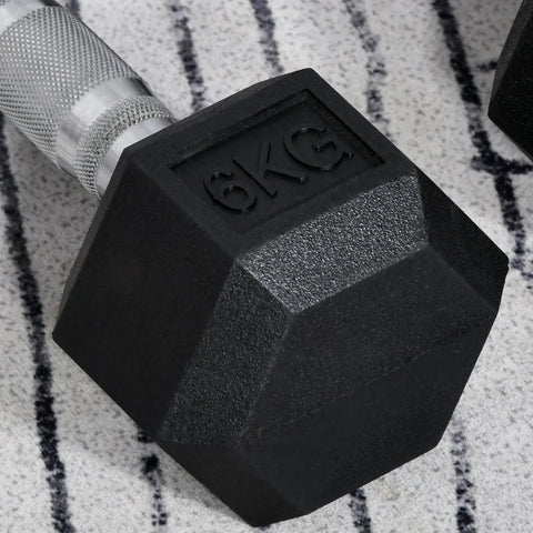 Rootz 2 x 6 kg Hexagonal Dumbbells - Rubber Dumbbell - Knurled Handle - Sports Hex Weights Sets - Weight Lifting Exercise - Home - Gym - Black