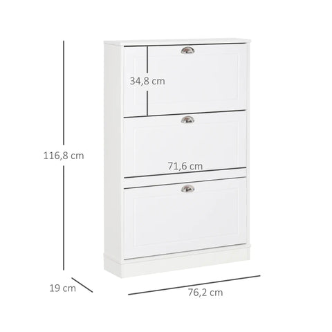 Rootz Shoe Cabinet - Shoe Tipper - Shoe Stand - White - 76.2 x 19 x 116.8 cm
