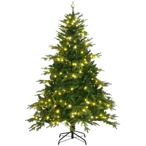 Rootz Kerstboom - Kunstspar - Met Kerstverlichting - Basis - Vlamvertragend - Kunststof - Groen - 1.20 x 1.20 x 1.80m