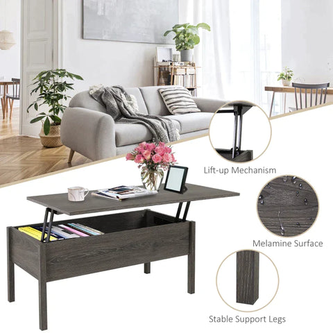 Rootz Coffee Table - Lift-Top Coffee Table with Storage - Wood-Effect - Grey - 98 cm x 48 cm x 45 cm