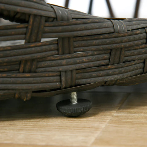 Rootz PE Rattan Dog Bed with Cushion - Removable Cover -  Brown + Blue - 51cm x 51cm x 41cm