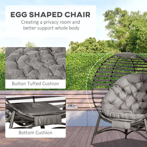 Rootz Egg Chair - Garden Chair - Papasan Chair - With Soft Cushion -  Steel Frame And Side Pocket - Brown - 118 x 75 x 139 cm