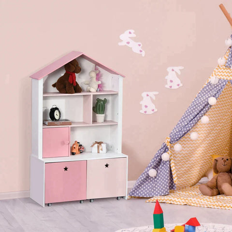 Rootz Kinderplank - Zelf ontworpen boekenplank - Staande plank - Decoratieve plank met 4 vakken - Roze - 80 x 34 x 130 cm