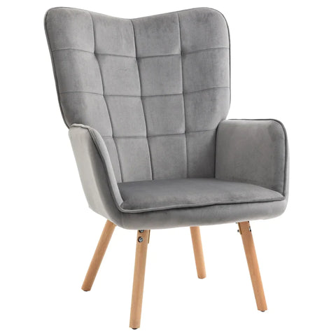 Rootz Armchair In Retro Design - Reading Chair - Velvet Look - Gray - 71cm x 76cm x 101cm