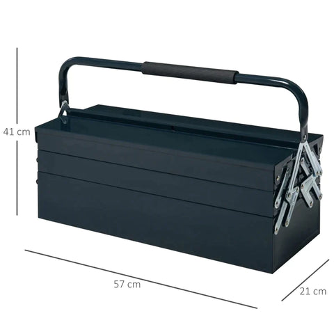 Rootz Werkzeugkasten – Werkzeugkoffer – 5 Fächer, aufklappbarer Stahl – Dunkelgrün – 57 x 21 x 41 cm