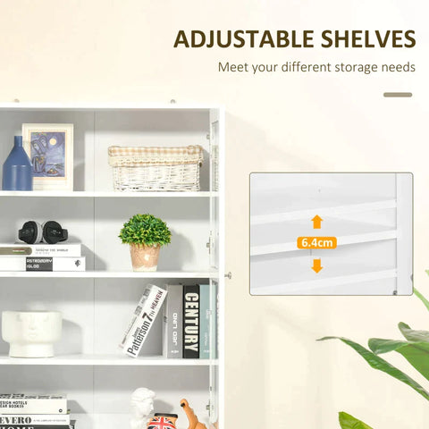 Rootz Bookcase - Modern Bookcase with Doors - Display Storage Cabinet with Adjustable Shelves - Living Room - Study - Office - White - 76 cm x 40 cm x 178.5 cm