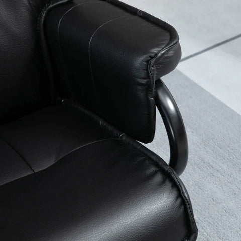 Rootz Recliner Chair With Stool - Swivel - Tilting Backrest - Steel Frame - Faux Leather - Black - 75cm x 84cm x 101cm
