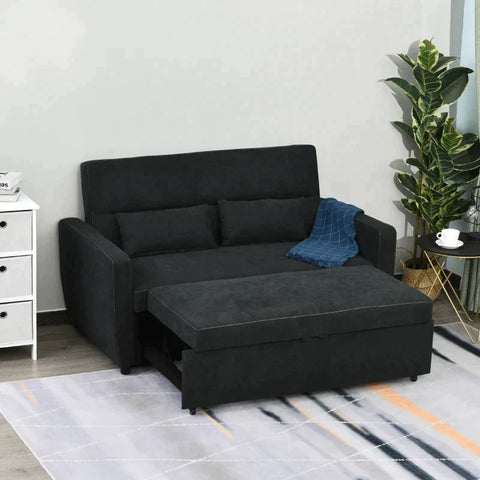 Rootz Sofa Bed - Folding Sofa - 2-seater Fabric Sofa - Sofa With Sleeping Function - Adjustable Angle - Black - 148 x 82 x 89 cm
