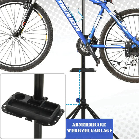 Rootz Bike Repair Stand - Bicycle Assembly Stand - Centering Stand - Bicycle Stand - Black - 144x144x117-170 cm