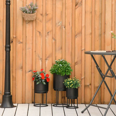 Rootz Set Van 3 Bloemenstandaards - Bloempot - Metalen Plantenstandaard - Bloemenkruk - Plantenkruk - Zwart - Ø22 x 41H cm
