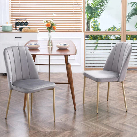 Rootz Set Of 2 Chairs - Dining Chairs - Accent Chairs - Casual Chairs - Dressing Table Chairs - Retro Design - Gray + Gold - 48 cm x 59 cm x 89 cm