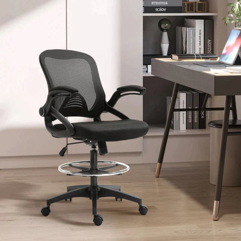 Rootz Office Armchair - Desk Chair - Standing Function With Footrest - Swivel Seat - Steel - Black - 64 x 60 x 106-126 cm