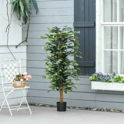 Rootz Artificial Plant - Artificial Ficus Design Plant - 1008 Leaves - Home - Office - Outdoors - PEVA - PE - Cement - Green - 17cm x 17cm x 150cm