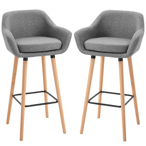 Rootz Set Of 2 Bar Stools - Including Footrest - Solid Wood - Gray + Natural - 55 cm x 48c m x 100 cm