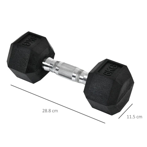 Rootz 2 x 6 kg Hexagonal Dumbbells - Rubber Dumbbell - Knurled Handle - Sports Hex Weights Sets - Weight Lifting Exercise - Home - Gym - Black