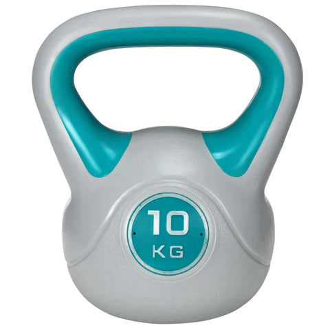 Rootz Kettlebell - 10kg Flat Bottom Large Handle - Faux Leather - Coat Blue - 22 x 16 x 26cm
