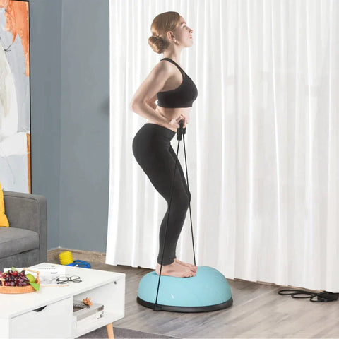 Rootz Yoga Ball - Yoga Ball Half Sphere - Balance Trainer - Balance Ball - Half Exercise Ball - With Training Rope - PP/PVC - Light Blue/Black