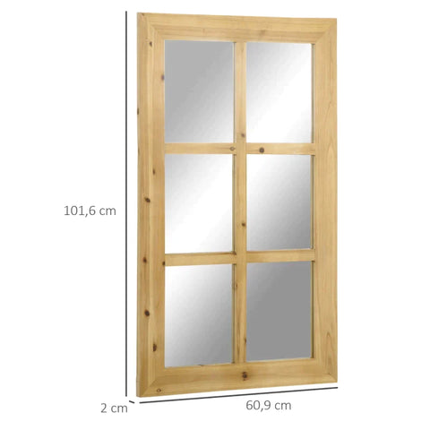 Rootz Wall Mirror - Mirror In Window Look - MDF Wood - Fir Wood - Mirror Glass - Natural - 101.6 cm x 60.9 cm x 2 cm
