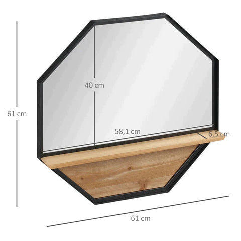 Rootz Wall Mirror - Wall Mirror With Shelf - Industrial Design - Fir Wood - Metal - Black + Nature - 61L x 8.4W x 61H cm