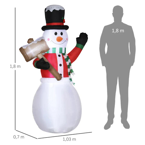 Rootz Weihnachtsdekoration – Schneemann mit Schild – aufblasbar groß mit Gebläse – Weiß – 103 L x 70 B x 180 H cm