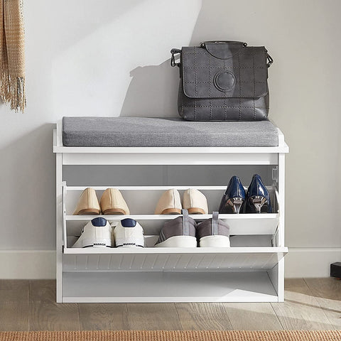 Rootz Hallway Shoe Bench - Shoe Rack - Shoe Cabinet with Seat Cushion and Flip Drawer - L70 x W49 x H19cm