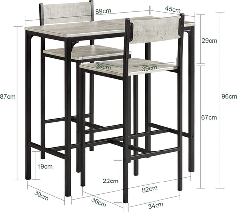 Rootz Bar Set - 1 Bar Table and 2 Stools - 3 Pieces Home Kitchen Breakfast Bar Set - Furniture Dining Set