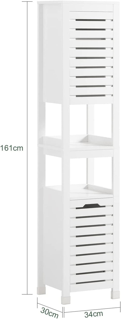 Rootz Badkamer Hoge Kast - Kast - Badkameropberger - Kast met 2 lattendeuren en 2 planken