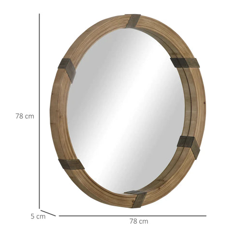 Rootz Wall Mirror - Mirror In Boho Style With Wooden Frame - MDF - Mirror Glass - Natural - 78 cm x 78 cm x 5 cm