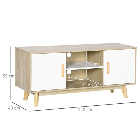 Rootz TV Cabinet - TV Lowboard -  TV Table - Sideboard With 2 Cabinets And Open Shelves - Scandi Design - Natural + White - 120 X 40 X 55 cm
