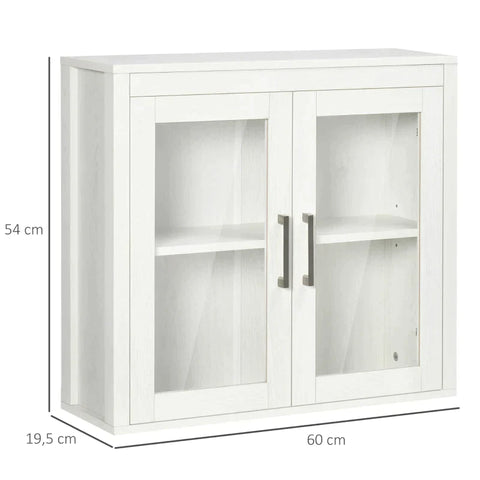 Rootz Bathroom Cabinet - 2 Glass Doors - 1 Shelf - MDF Wood - Glass - White - 60W x 19.5D x 54H cm