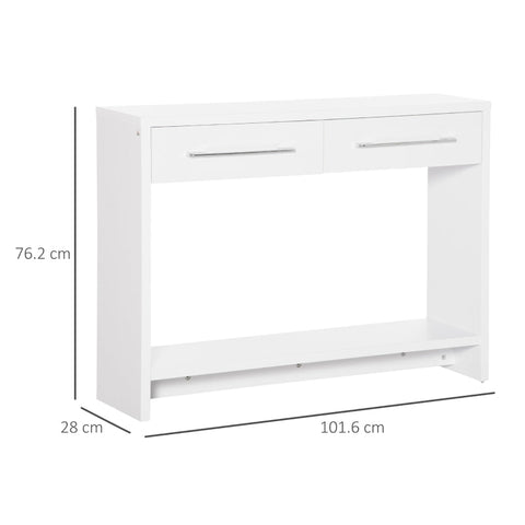 Rootz Console Table - Side Table with Bottom Shelf and Storage Drawers - Narrow Sofa Table - Hallway Table for Living Room - Entryway - White - 101.6 x 28 x 76.2 cm