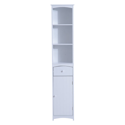 Rootz Bathroom Cabinet - Bathroom Furniture - 3 Shelves - 34 x 24 x 170 cm - 1 Drawer - 1 Door - High Cabinet - MDF - White