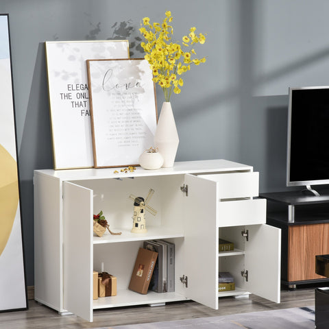 Rootz Sideboard - Kitchen Cabinet - Storage Cabinet - 2 Drawers - French Doors - Push to Open - White - Anti-tilt Protection - Processed Wood