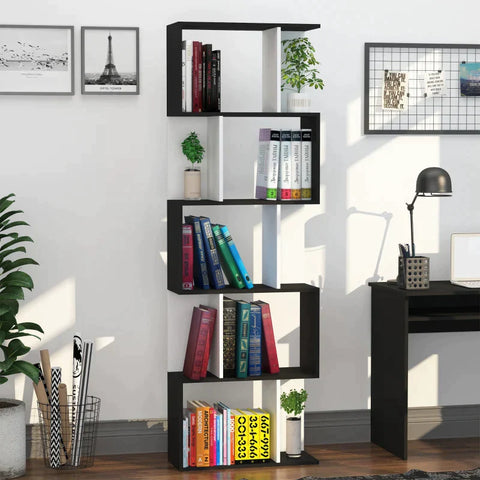 Rootz Bookshelf - 5-tier Bookshelf - S-shaped Bookcase - Shelving Unit - Black