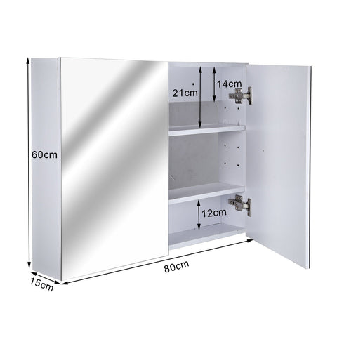 Rootz Mirror cabinet - Bathroom mirror - Wall mirror - Wall cabinet - Storage space - Silver - White - Glass - 80 x 15 x 15 cm