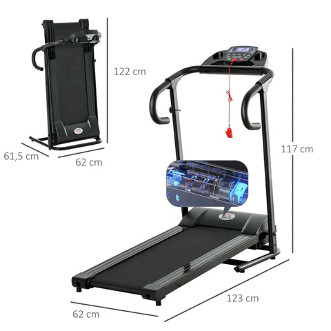 Rootz Treadmill - Electric Treadmill - Foldable - 500 W 0.8-10 km/h 0.75HP - LCD Display - With Mobile Phone Holder - Black - 123 x 62 x 117 cm