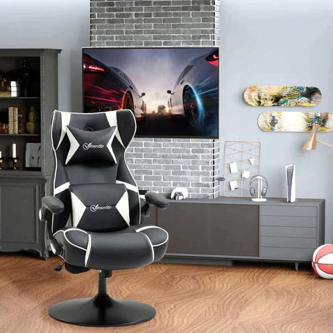 Rootz Gaming Chair - Integrated Speakers - Tiltable Backrest - Black + White - 69 x 73 x 118cm