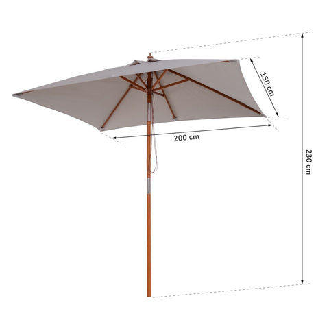 Rootz Parasol - Garden Parasol - Foldable - Sun Protection - Wood - Polyester - Shade - Cream/Grey - Brown - 200 x 150 x 230 cm