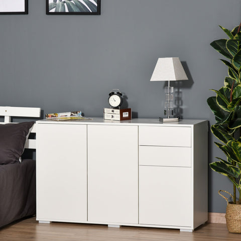 Rootz Sideboard - Kitchen Cabinet - Storage Cabinet - 2 Drawers - French Doors - Push to Open - White - Anti-tilt Protection - Processed Wood