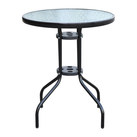 Rootz Garden Table - Glass Table - Bistro Table - Balcony Table - Black - Metal - Safety Glass - 60 x 70 cm