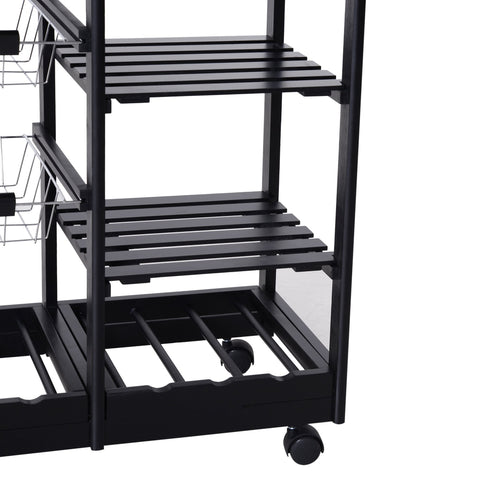 Rootz Keukentrolley - Keukentrolley - Serveerwagen - Wijnrek - Op wielen - MDF - Hout - Zwart - Naturel - 74 x 37 x 76 cm