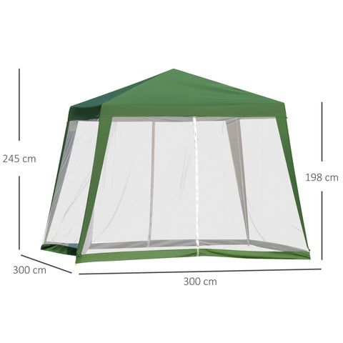 Rootz Garden Pavilion - Party Tent - With Mosquito Net - Polyester - Green - 300 x 300 x 245 cm