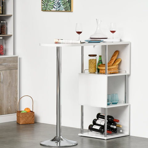 Rootz Bar table - standing table - storage compartments - iron frame - wine rack - tilt protection - 3 levels - 113 x 40 x 105 cm - white - silver