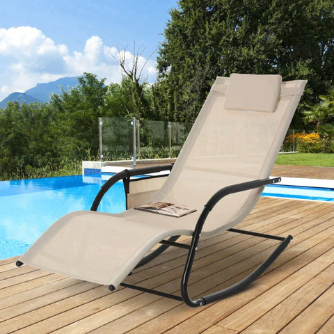 Rootz Rocking Chair - Sun Lounger - Garden Lounger - Beach Lounger - Beige - 150 x 62 x 88 cm