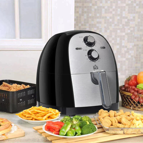 Rootz Air Fryer - Frying Basket - Hot Air Fryer For Frying Grilling Roasting Baking Without Fat - PP Aluminum - Silver/Black - 38.5 x 30.7 x 33.1 cm