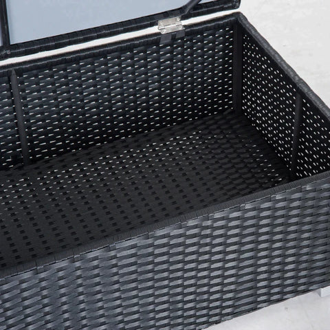 Rootz 6-piece Polyrattan Garden Furniture Set - Seating Set With Cushions - Garden Set - Sofa Set - Lounge Table With Storage Space - Steel - Luxury - Black/cream - 70L x 70W x 66H cm