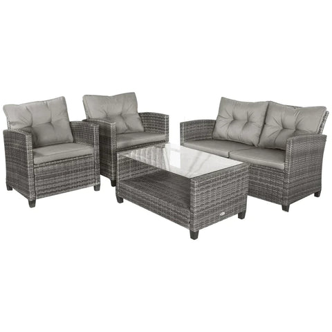 Rootz Sofa Set - Garden Furniture Set - Poly Rattan Seating Set - Double Sofa - Single Armchairs - Grey - 124 x 68 x 76 cm